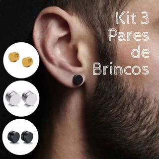 Brinco com imã De Pressão Par Preto, Dourado, Prata, Alargador Falso 8mm Masculino e Feminino
