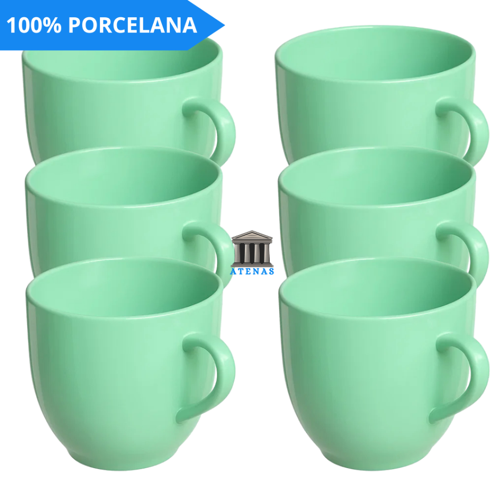 Jogo Xicara Café Chá Porcelana Verde 170ml Chicara Decoracao Cozinha Porcelana Verde Água