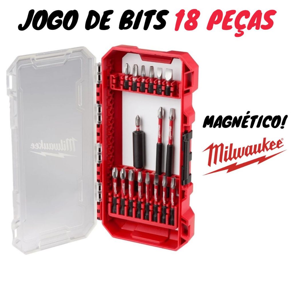 Jogo de Bits Ph2 Imantado 18 Peças Shockwave 48-32-4403 - Milwaukee