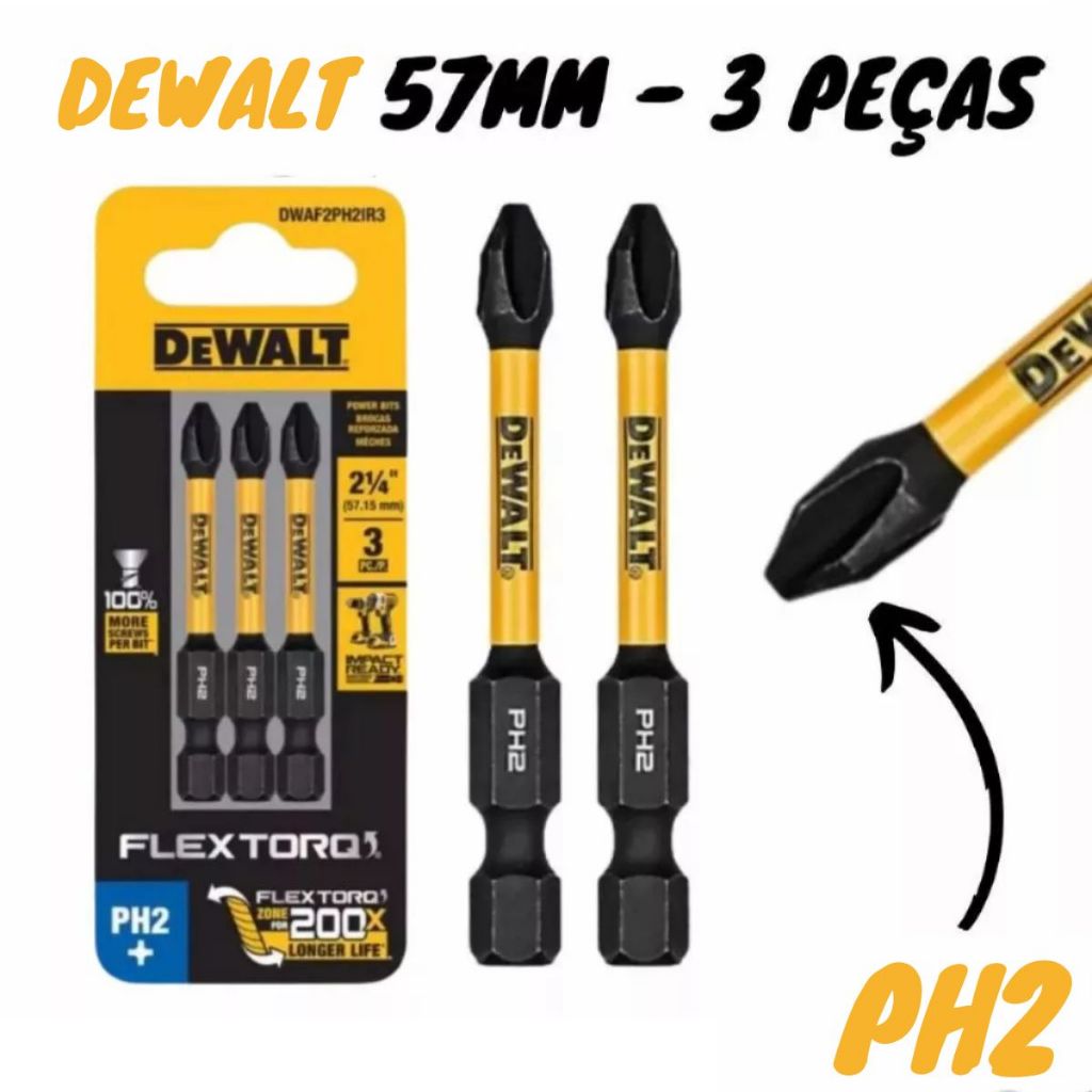 Bits Ph2 Dewalt 3 Peças Medio 57mm - DWAF2PH2IR3