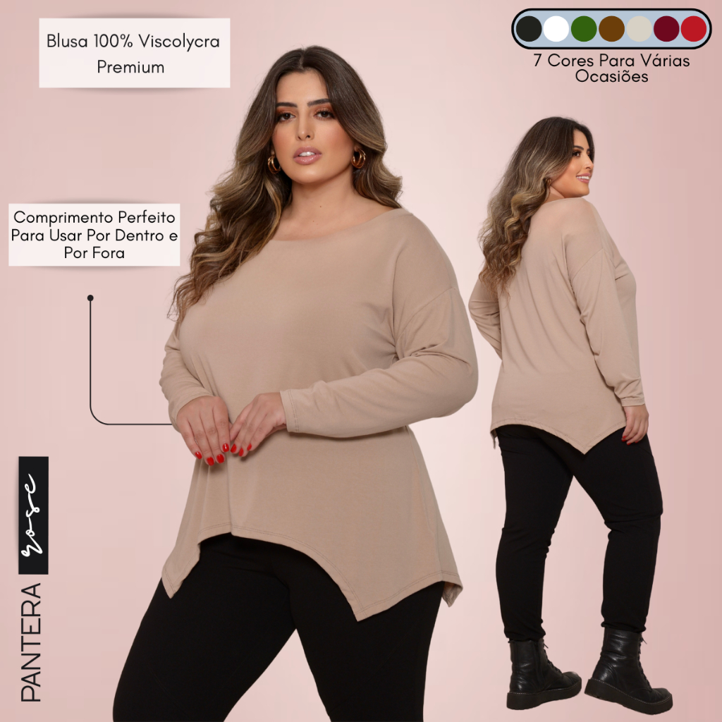 Blusinha Feminina Manga Longa Inverno GG A G5 Camisa Plus Size Soltinha Elegante em Oferta na Shopee