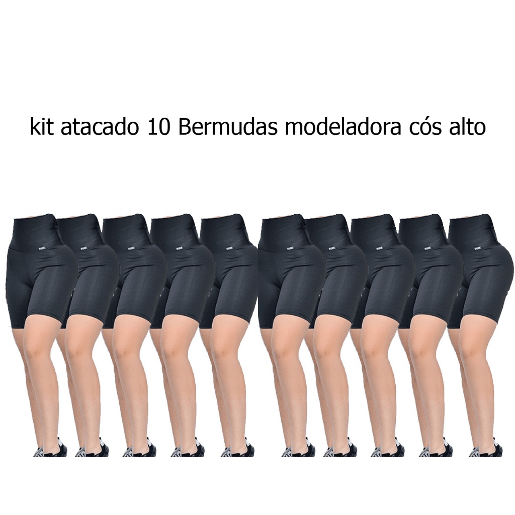 Kit atacado 10 bermudas modeladora cós alto academia treino dia a dia revenda fitness