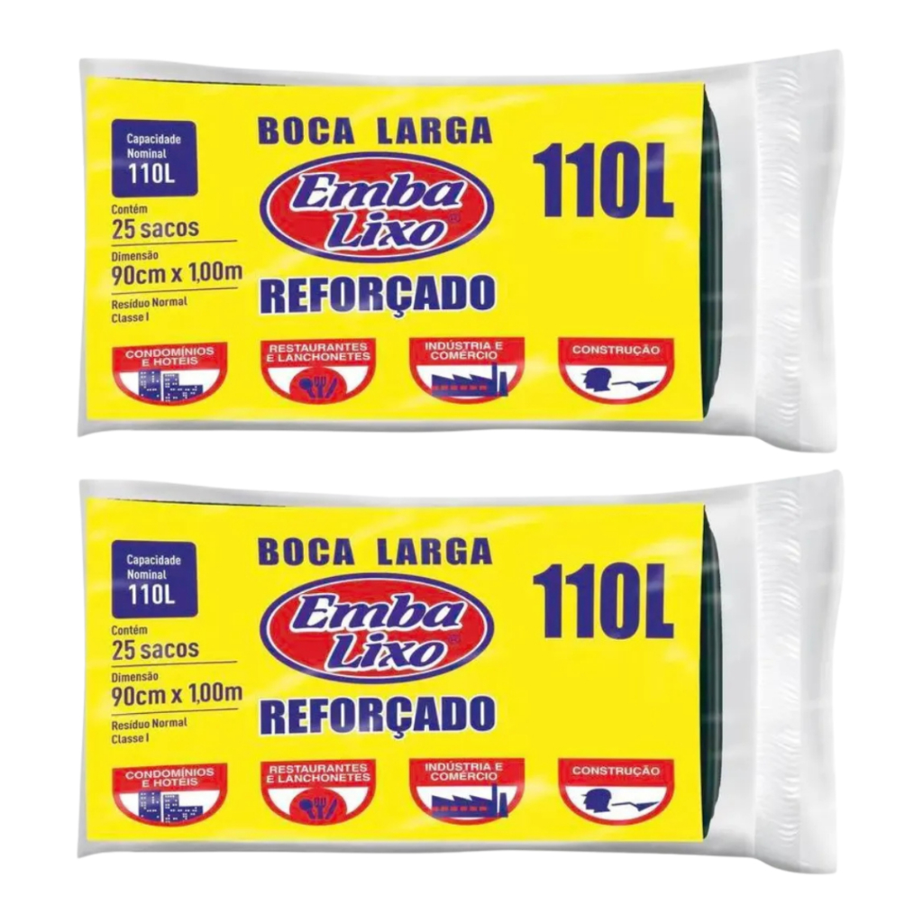 Saco De Lixo Reforçado Boca Larga 110l Embalixo 2 Rolos 25 Unidades Cada