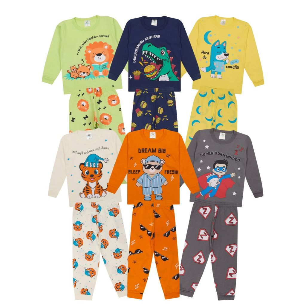 Kit Sortido 4 ou 10 Peças Pijama Manga Longa Bebê Menino Infantil Masculino de Algodão Inverno Pijama de Frio em Oferta na Shopee