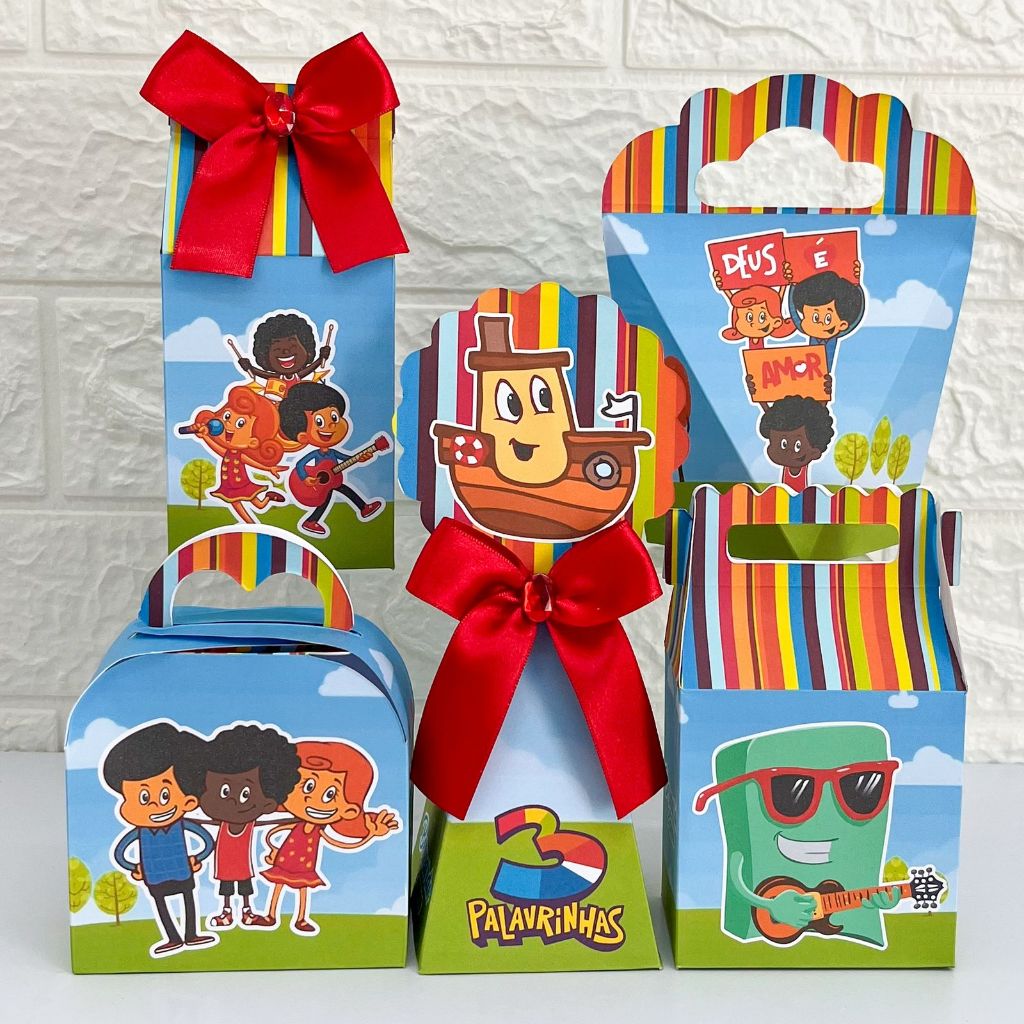 Kit Festa TRÊS PALAVRINHAS Caixas Personalizada –  Pegue e Monte Decoração de Festa - Lembrancinhas - Caixinhas Festa