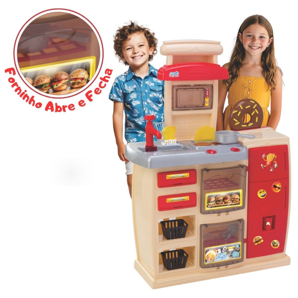 Cozinha Infantil Magic Forno Geladeira Doce Cozinha Água e Acessórios
