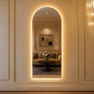 Espelho Oval Base Reta Led 150cm 170cm Luz Branco e Luz Amarela Flame Quarto Sala Salão Loja em Oferta na Shopee