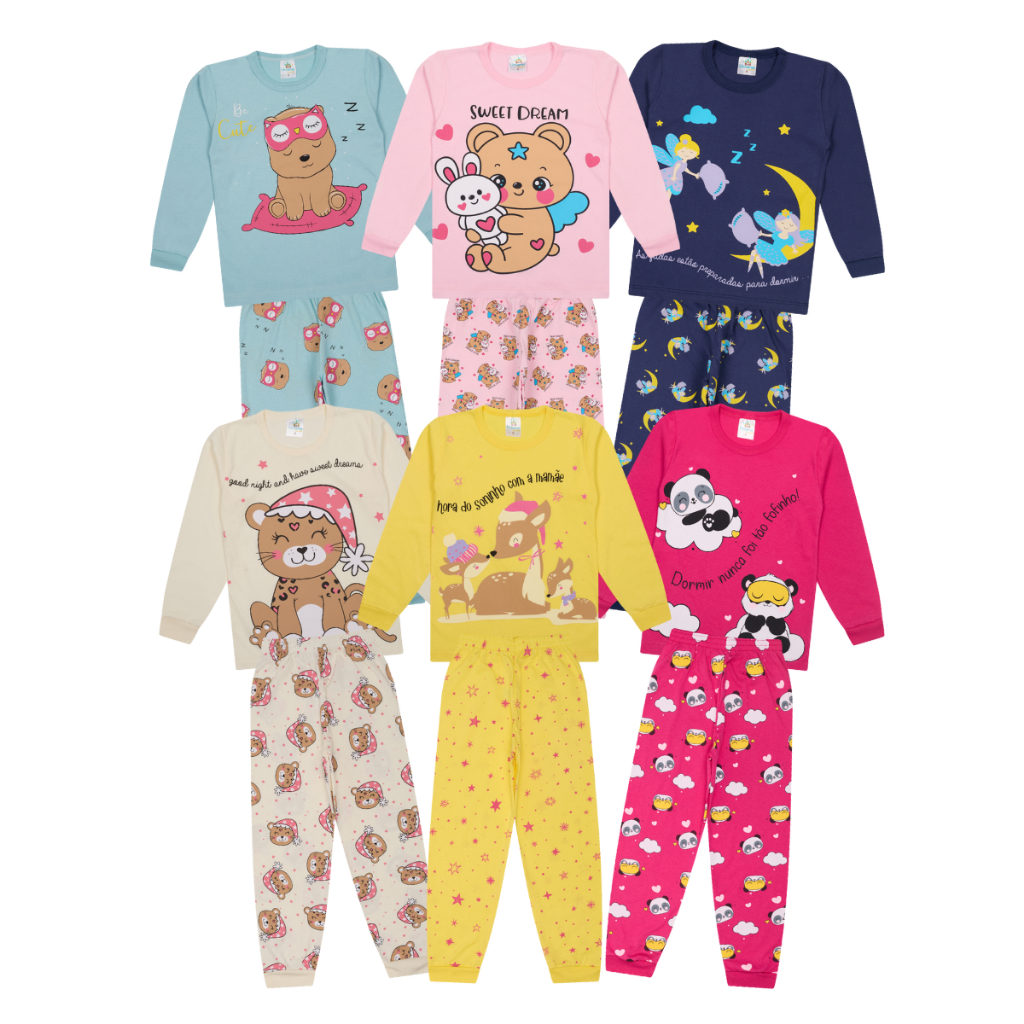 Kit Sortido 2,6 ou 10 Peças Pijama Manga Longa Bebê Menina Infantil Feminino Roupa de Dormir Algodão Quentinho em Oferta na Shopee