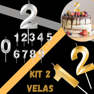 2 Vela de Aniversário Numero Bolo Prata Dourada Perolizada em Oferta na Shopee