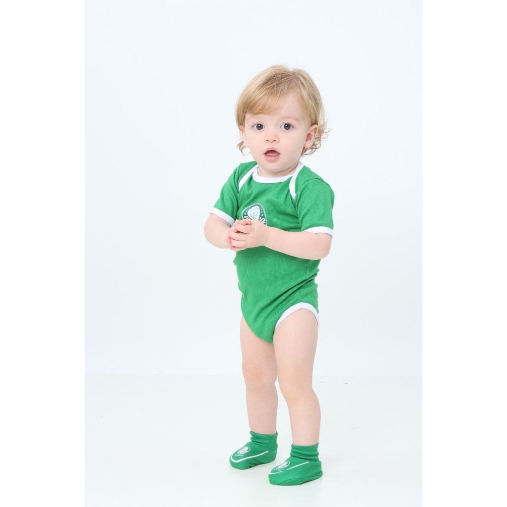 Kit Palmeiras Bebê 2 peças Body  Pantufa  Bebê Unissex Licenciado Oficial Chá Revelação Libertadores