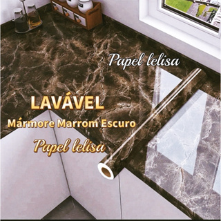 Papel de Parede Adesivo Brilante Lavável Mármore Marrom Escuro 4.5 METROS x 60 CM para Sala Quarto Banheiro Cozinha em Oferta na Shopee