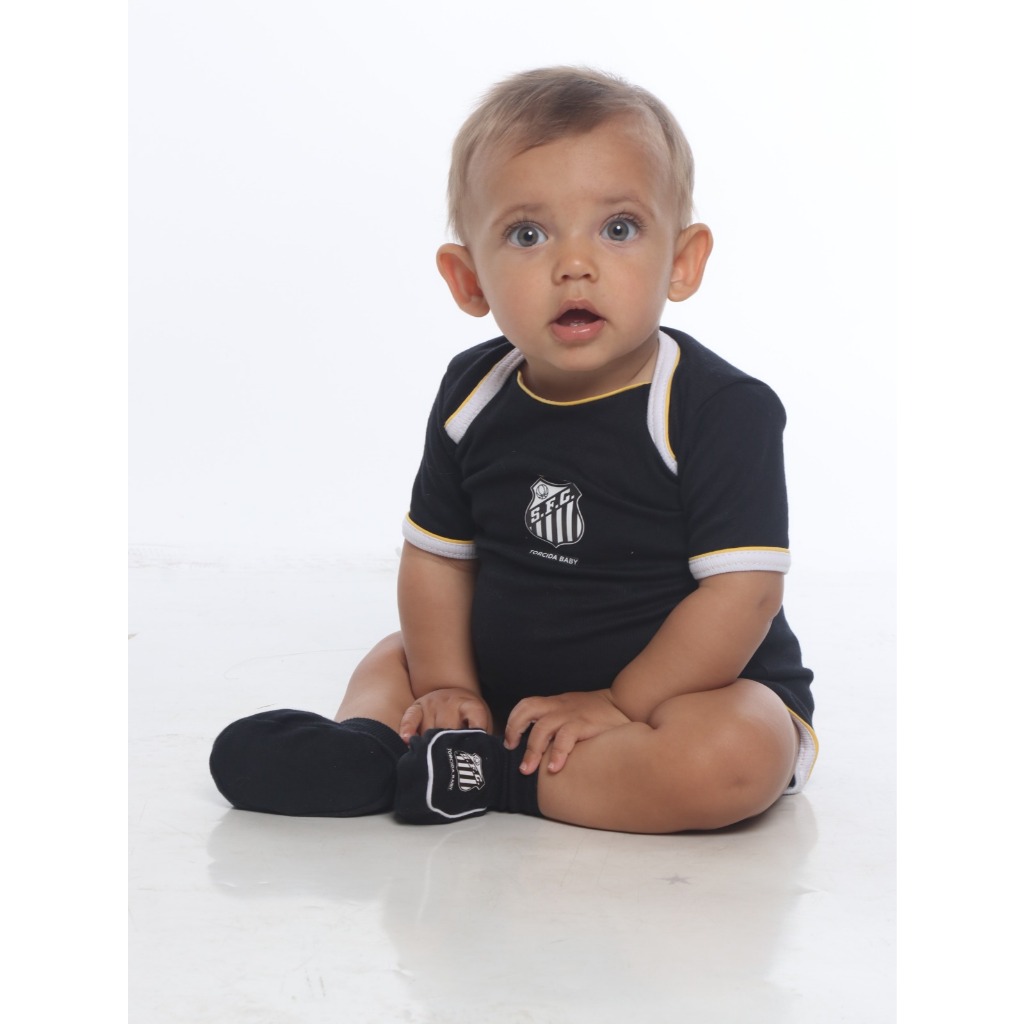 Kit Santos Bebê 2 peças  Body Pantufa Bebê Peixe  Unissex Licenciado  Oficial Conjunto Chá Revelação