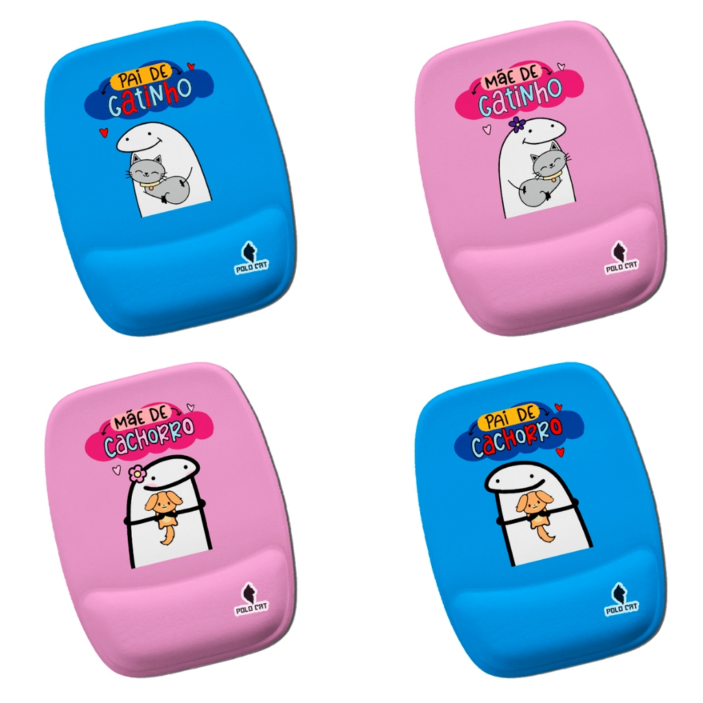 Mouse Pad Ergonomico Retangular Pai e Mãe de Gato Cachorro Pet Rosa e Azul