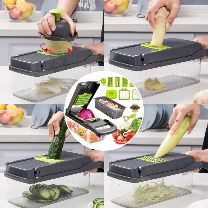 Fatiador Cortador Profissional 16 em 1: Corta, Rala e Pica em Segundos Inox Antiferrugem e Seguro em Oferta na Shopee