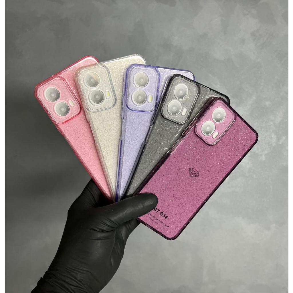 Capa com brilho + película de ceramica Motorola Moto G34  Ou apenas capinha com gliter