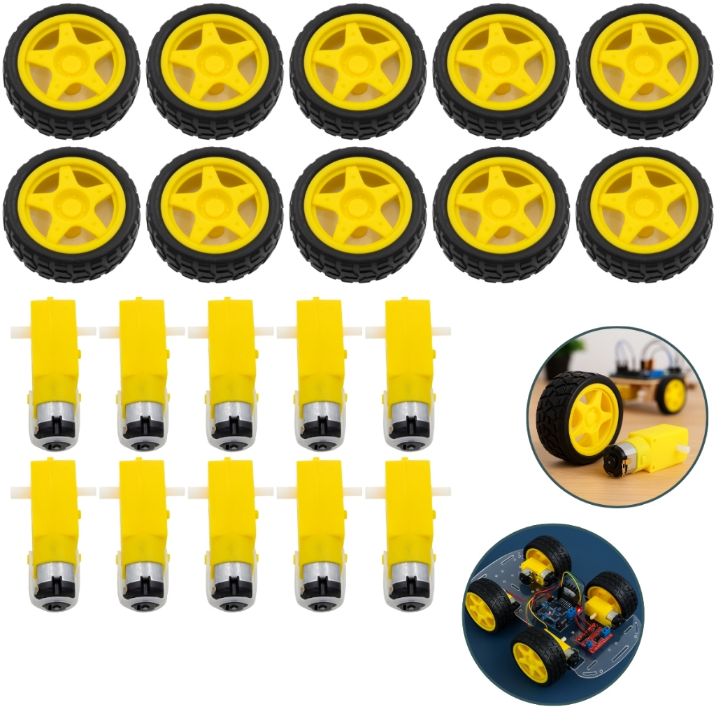 10 Motor DC 3‑6V com + Roda 68 mm Robótico Pneu Borracha para Arduino Carrinho Educacional Robô Kit Maker Reduzido Pro em Oferta na Shopee
