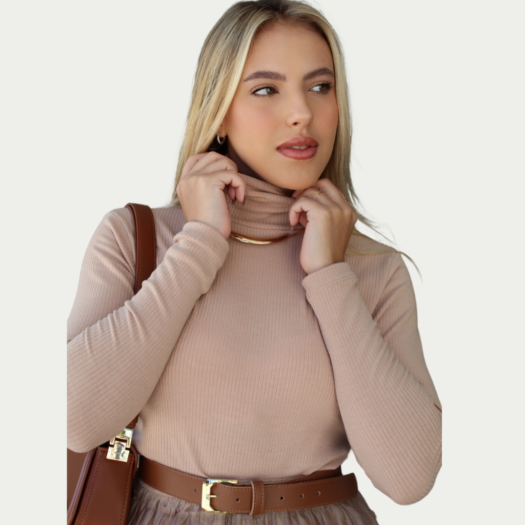 Blusa Feminina Gola Alta Cacharrel Canelado Premium em Oferta na Shopee