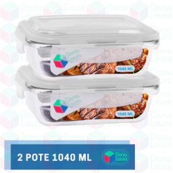 Conjunto 2 Potes Vidro Hermético Marmita Com 4 Travas 1040ml