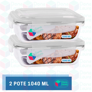 Conjunto 2 Potes Vidro Hermético Marmita Com 4 Travas 1040ml