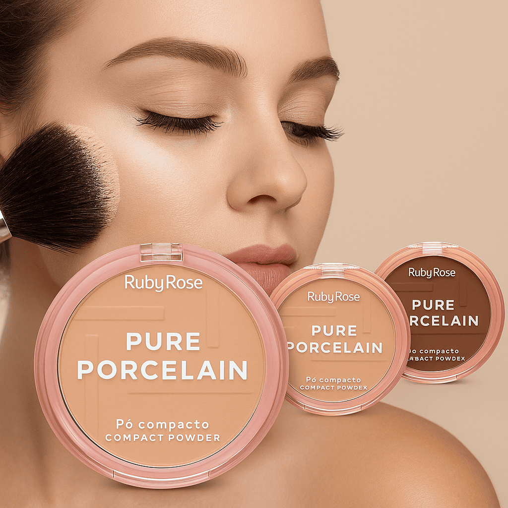 Maquiagem Ruby Rose Pure Porcelain - Pó Compacto Finalizador p/ Peles Clara e Peles Escura P10 a P80