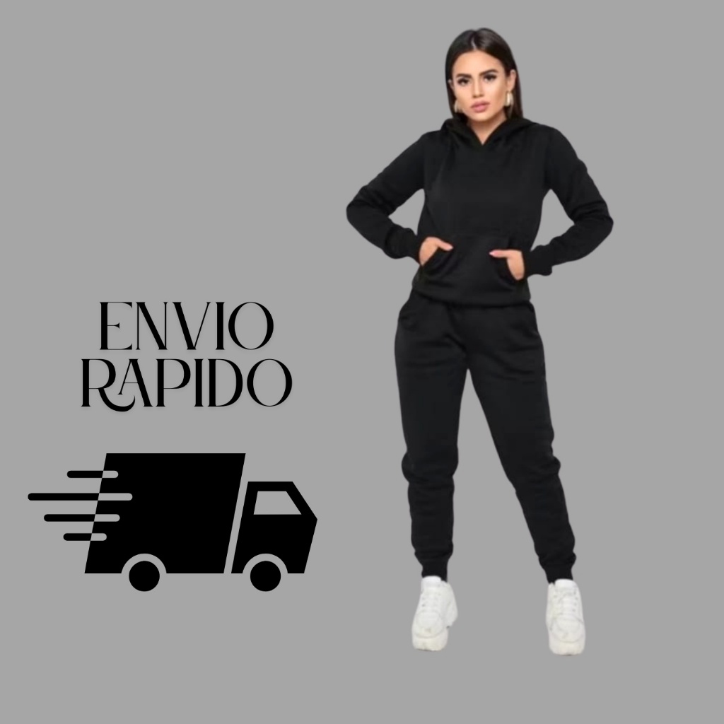 Conjunto femenino de moleton calça + blusa con capuz