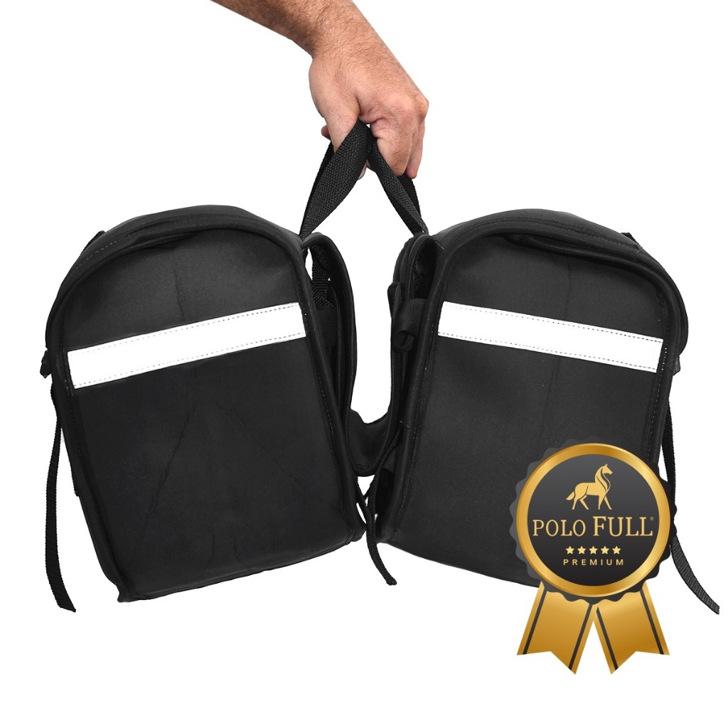 Bolsa Alforge Lateral Universal Par Baú Moto Custom Impermeável Reforçado 60 Litros Nylon Forrado Todas As Motos