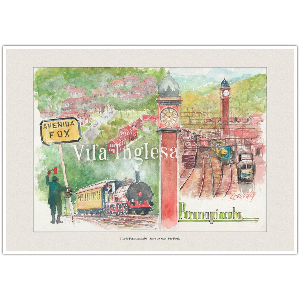 Vila de Paranapiacaba Serra do Mar - São Paulo | Arte Aquarela para Quadro Decorativo | Decoração A4