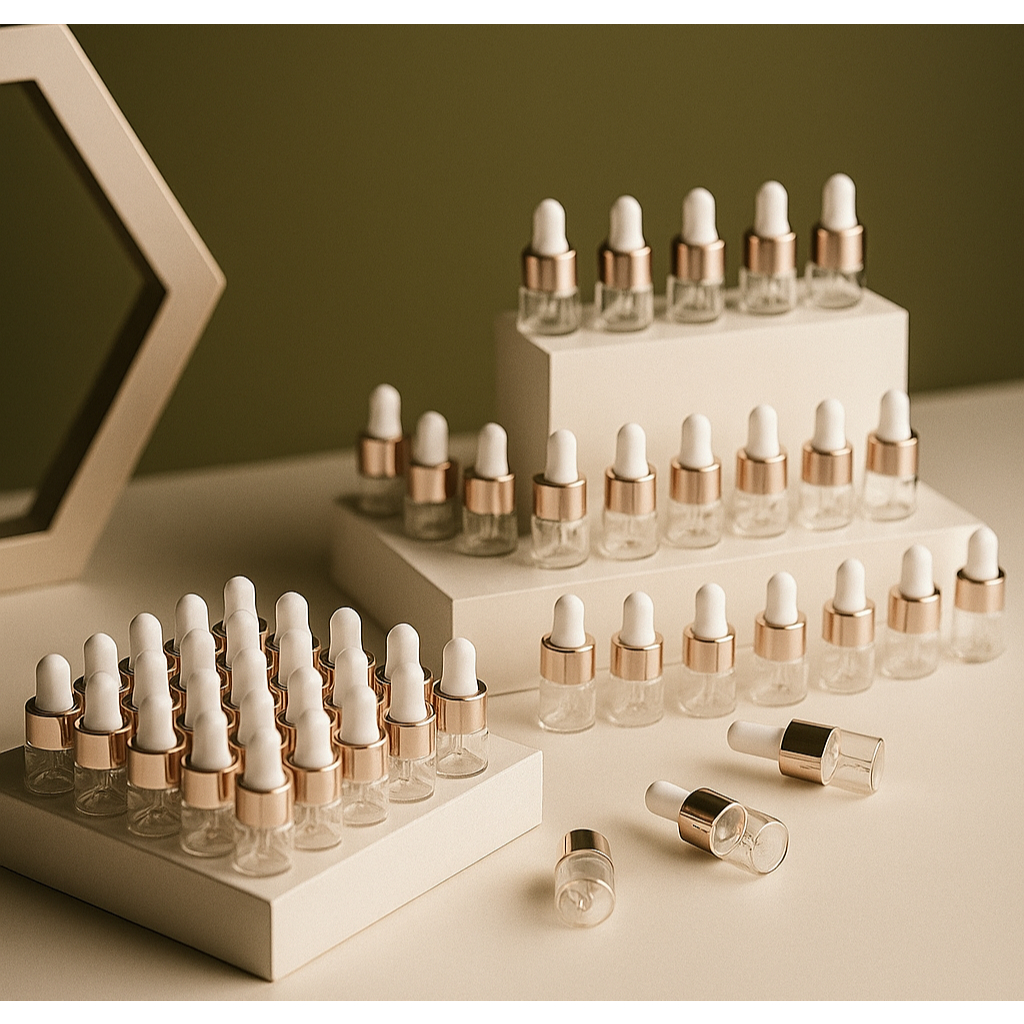 Frascos Conta-Gotas Rose Gold De Vidro 1ML Com Pipetas Kit Com 20 Unidades
