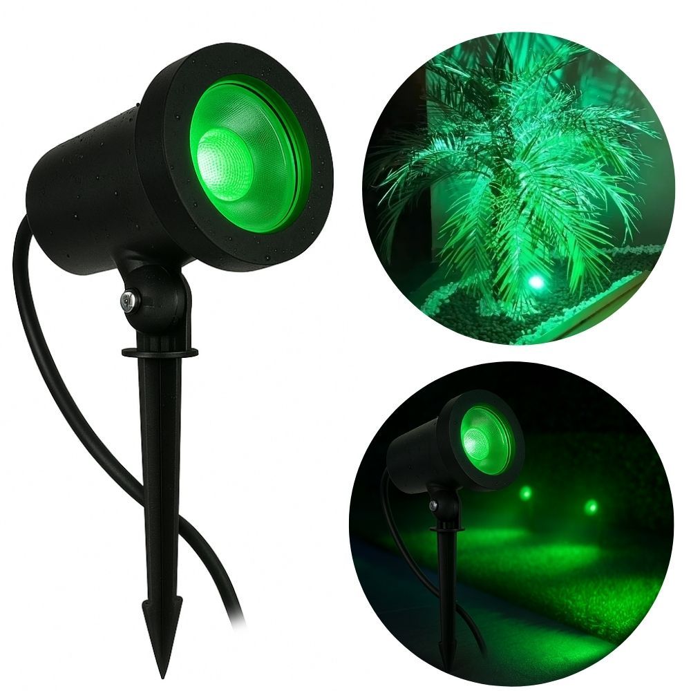 Espeto Balizador de Solo Verde 7w Iluminação de chão Luminária de solo Espetar Fincar no chão
