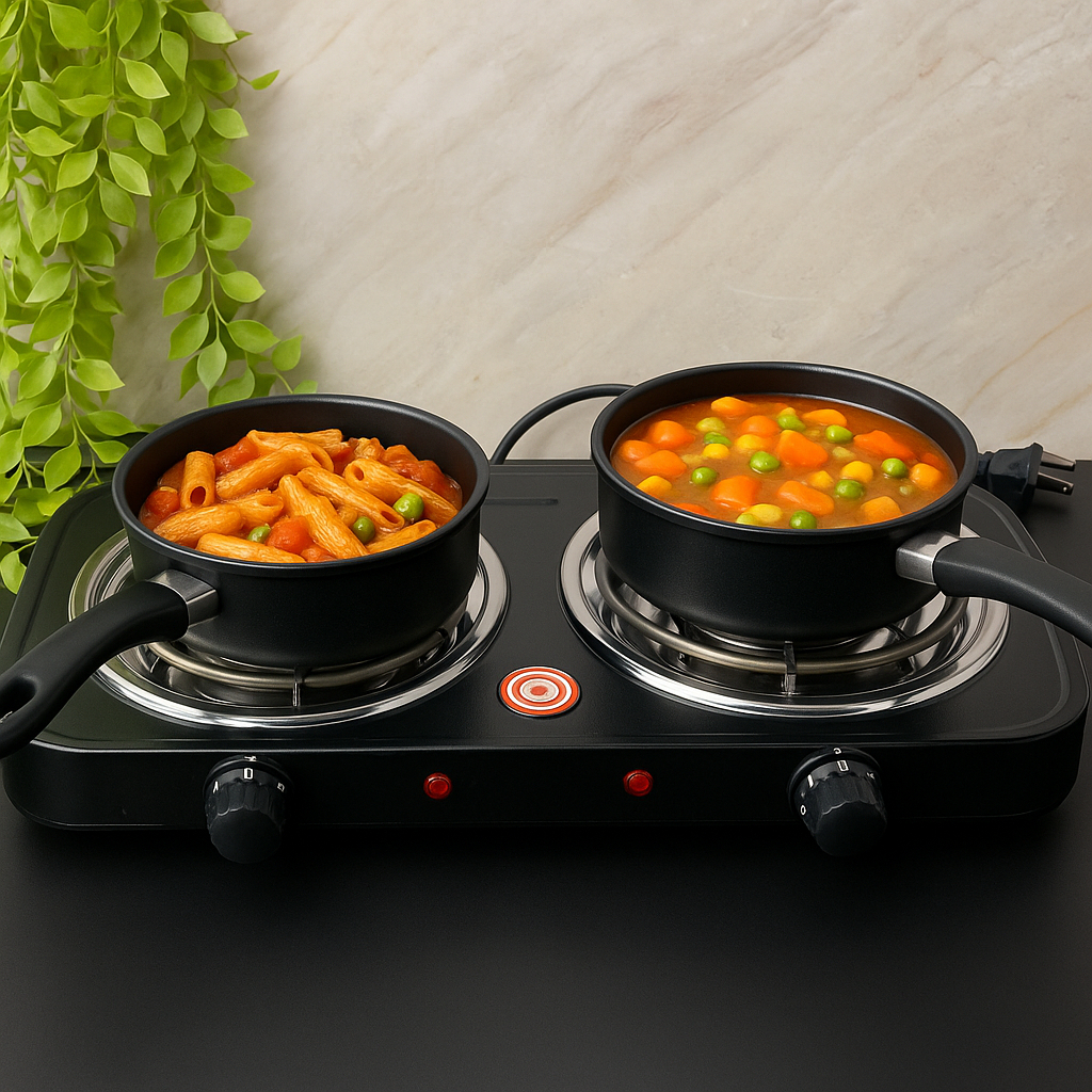 Imagem Fogareiro Elétrico Fogão 2 Bocas 110V 1000W Cooktop Acampamento Portatil