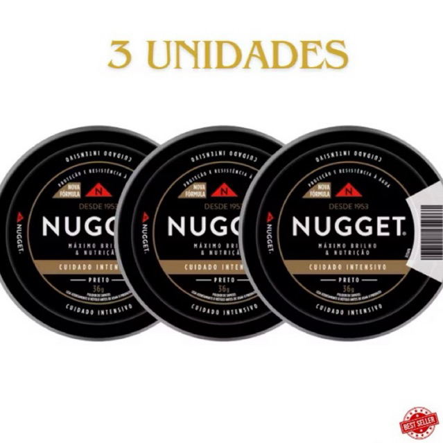kit l 03 Unidades latas Graxa Nugget para sapatos Extra Brilho em Oferta na Shopee