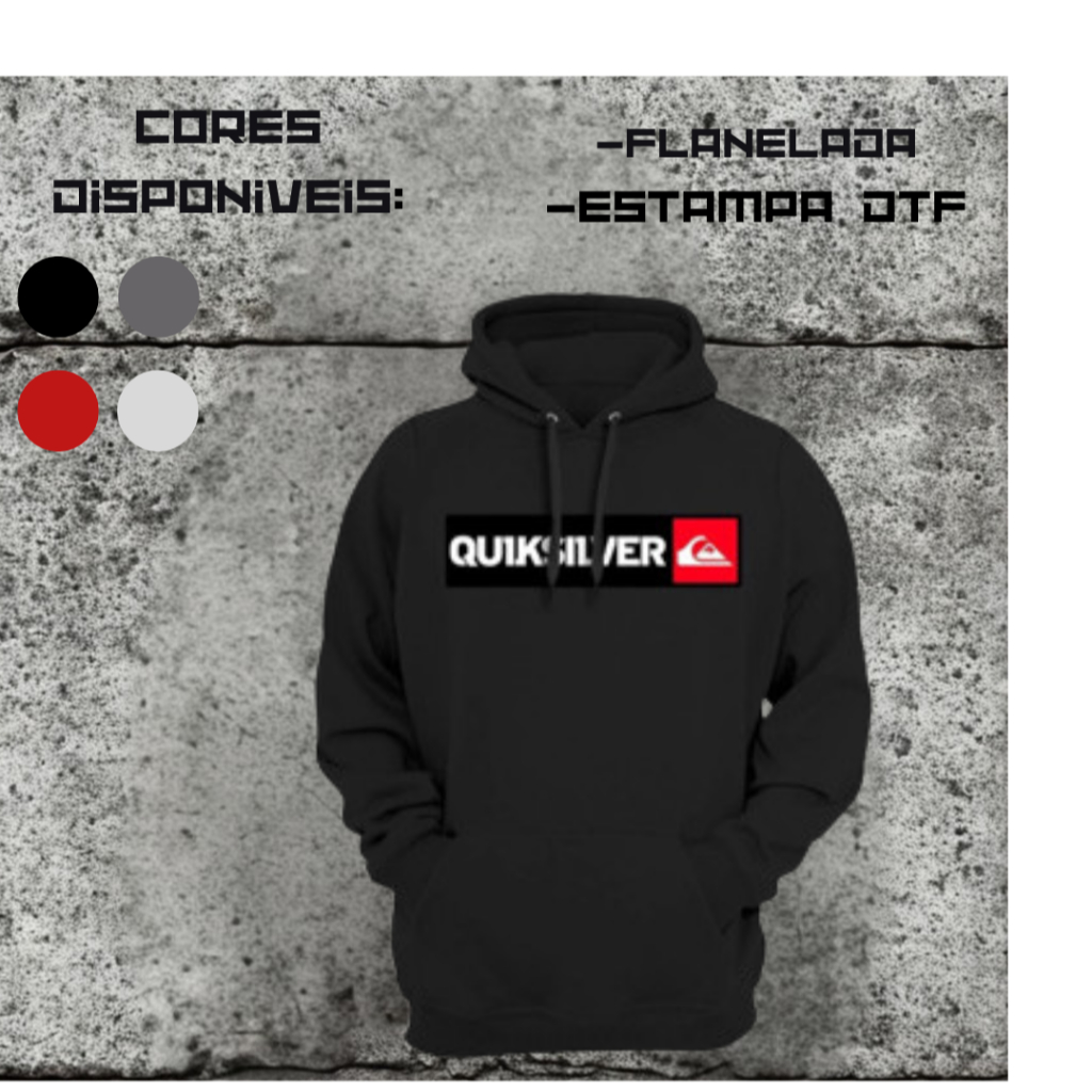 moletom casaco masculino capuz e bolso, flanelado QuickSilver estilo street inverno agasalho preto
