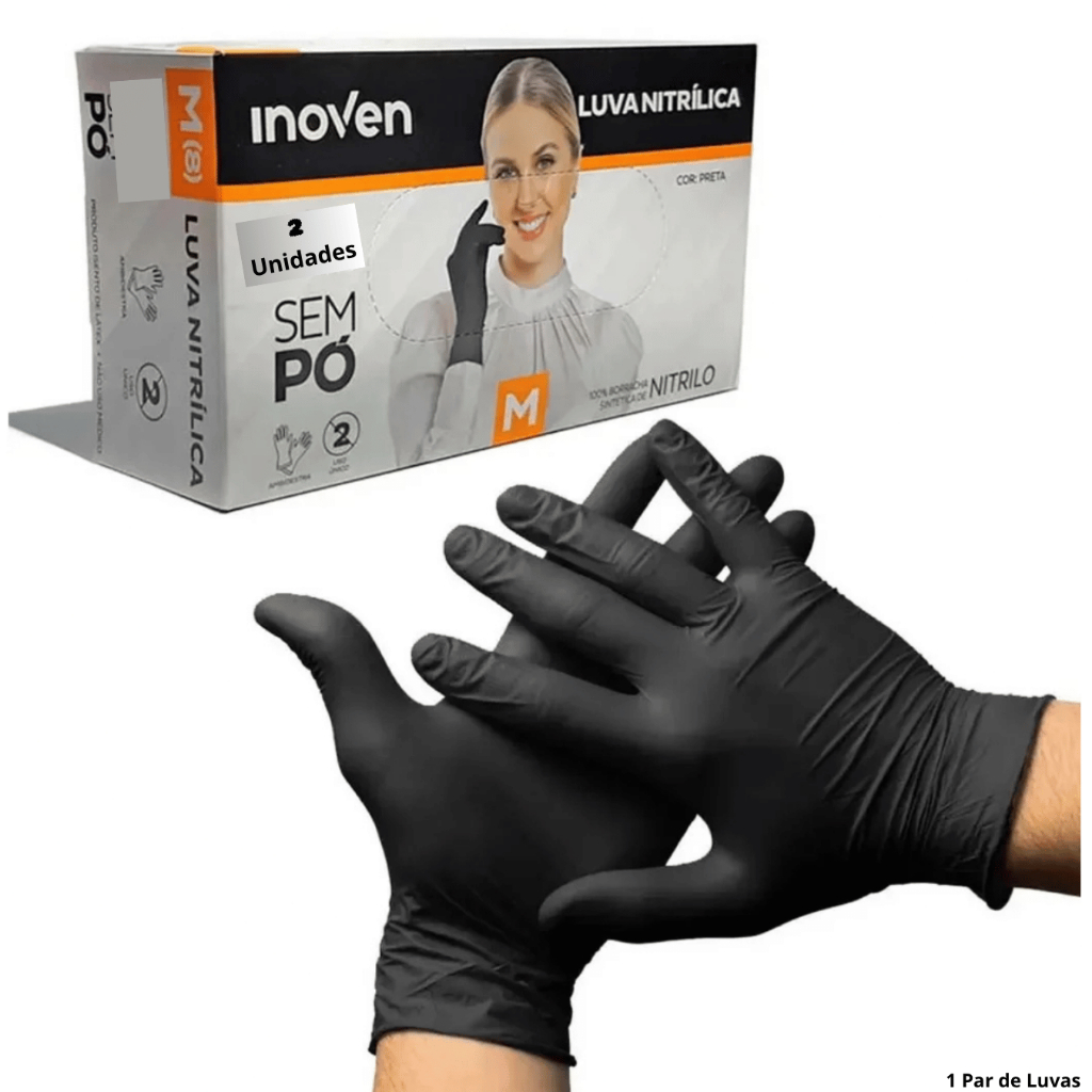 Par de Luvas Preta Nitirilica sem Pó (Tamanho M) em Oferta na Shopee
