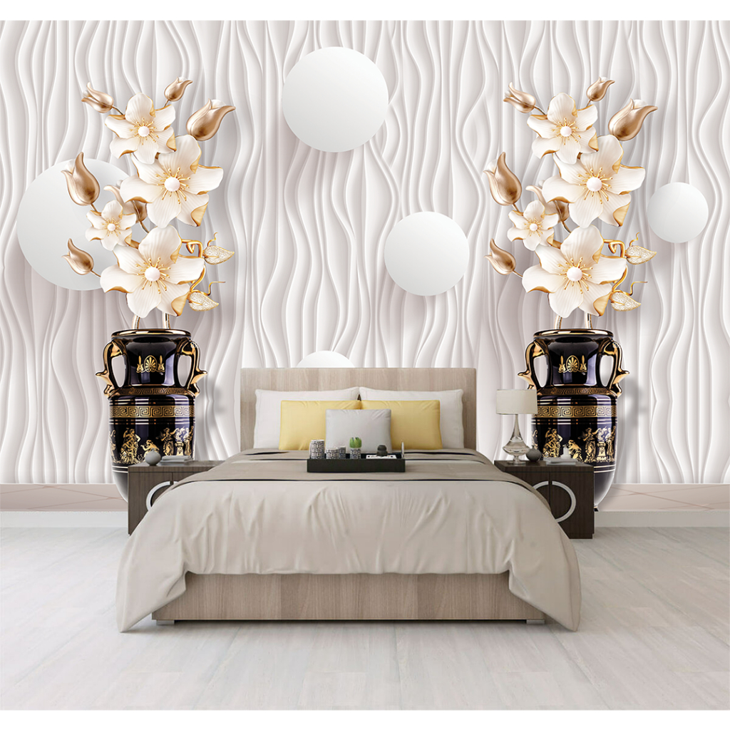 Papel de Parede Adesivo Design Floral 3D Jarro Para Decorar Quarto e Sala Lançamento