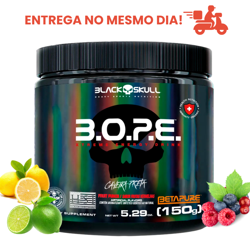 Pré Treino B.O.P.E 150g Black Skull - Cafeína, Arginina, Taurina, Creatina e Maltodextrina