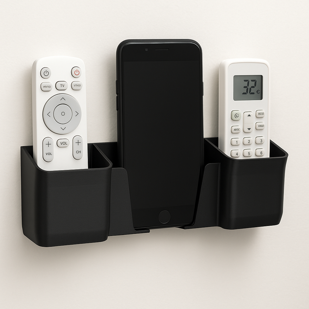 Suporte Triplo Parede Universal 2 Controles + Celular Fita dupla face Forte Preto e Branco