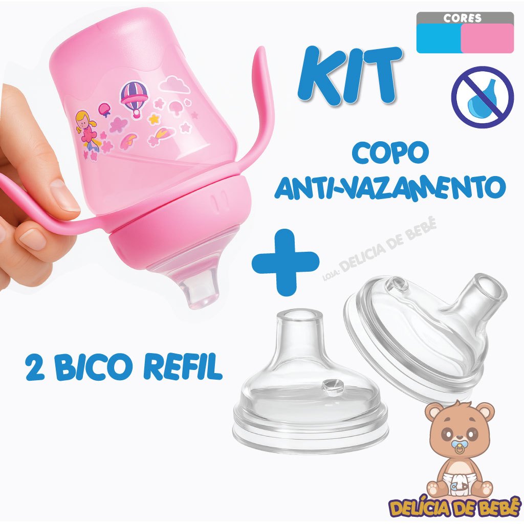 Copo + 2 Bico Refil (Copo infantil anti-vazamento para bebê + 2 Bicos de reposição) em Oferta na Shopee