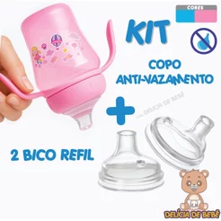 KIT COPO TRANSIÇÂO PARA BEBÊ + BICO REFIL - ANTIVAZAMENTO - ANTI-ENGASGO ANTI-RESPINGO MENINA MENINO