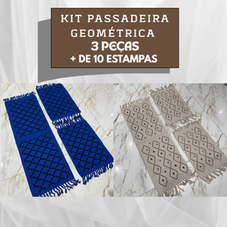 Jogo de Cozinha Kit Passadeira e Tapete Geométrico 3 Peças Otima Qualidade Tecido Grosso Nozinho