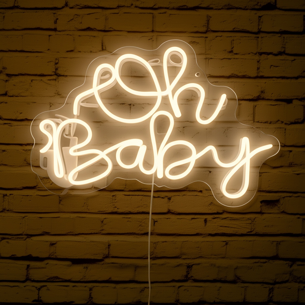 Letreiro Neon LED "Oh Baby!" 50cm – Ideal para Festas e Quartos de Bebê
