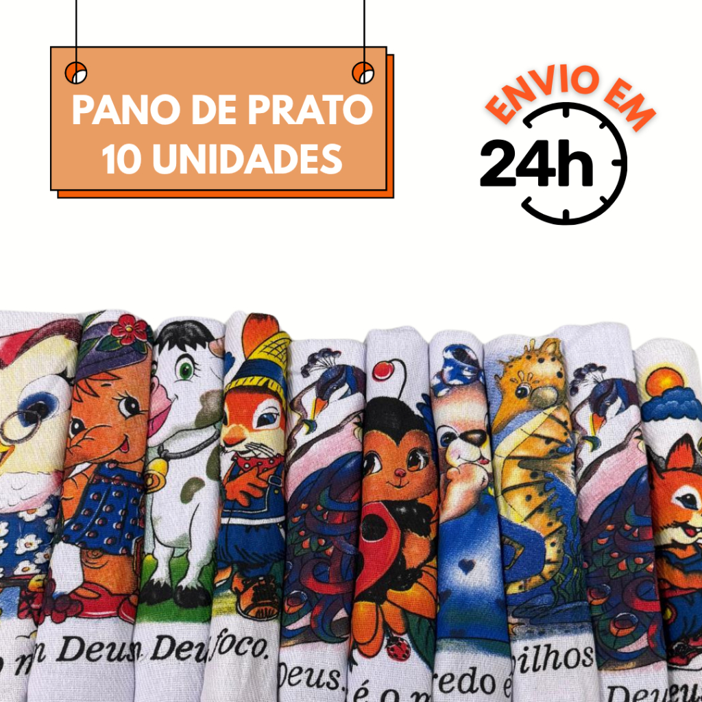 Kit Pano de Prato Grande Cozinha Estampado Com Bainha 10 Peças