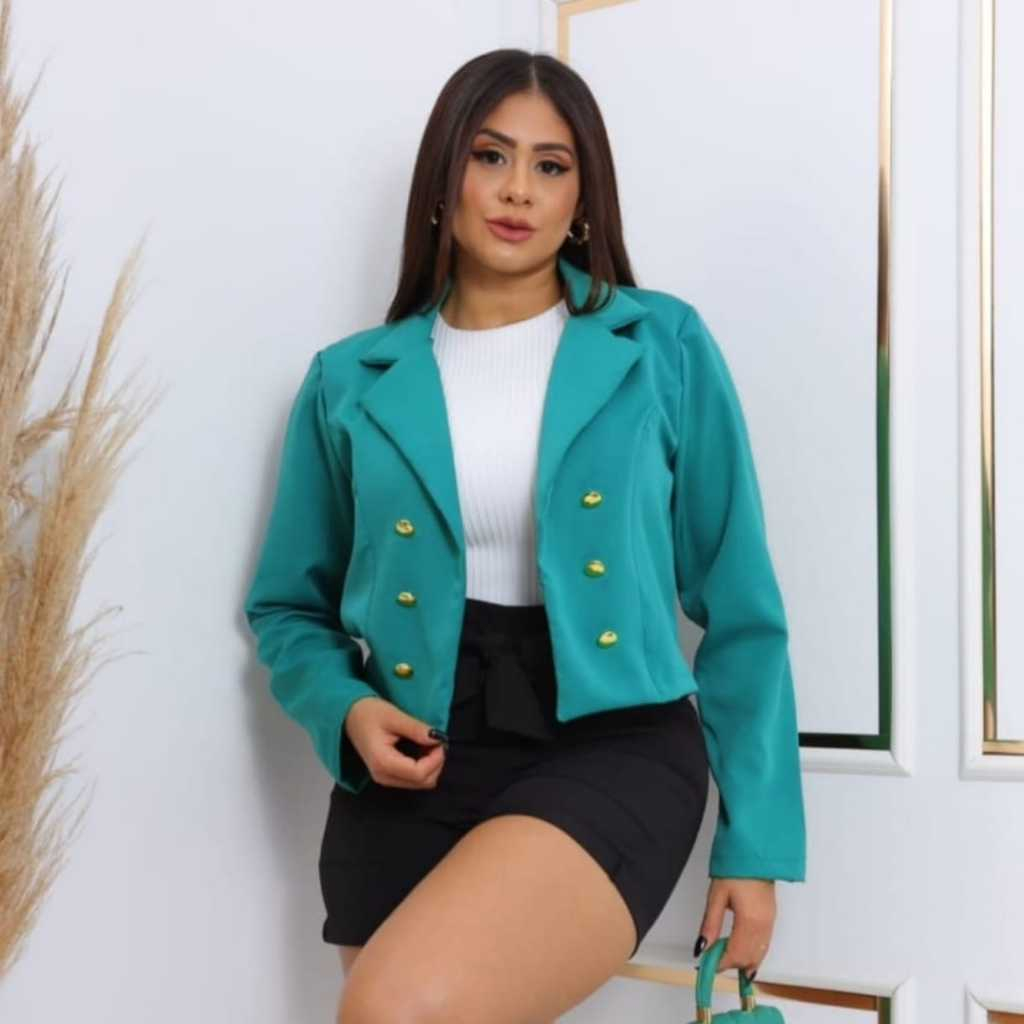 BLEIZER FEMENINO CASAQUINHO SOCIAL CURTO ALFAIATARIA COM BOTAO NO FRENTE
