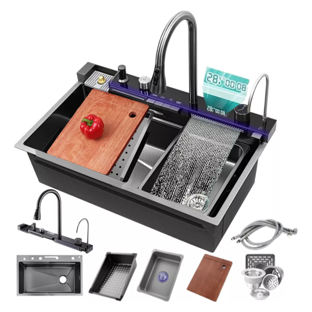 Cuba Cascata Pia Com Torneira Lavador De Copos Completa Acessórios Aço Inox 304 Cozinha Gourmet Premium em Oferta na Shopee