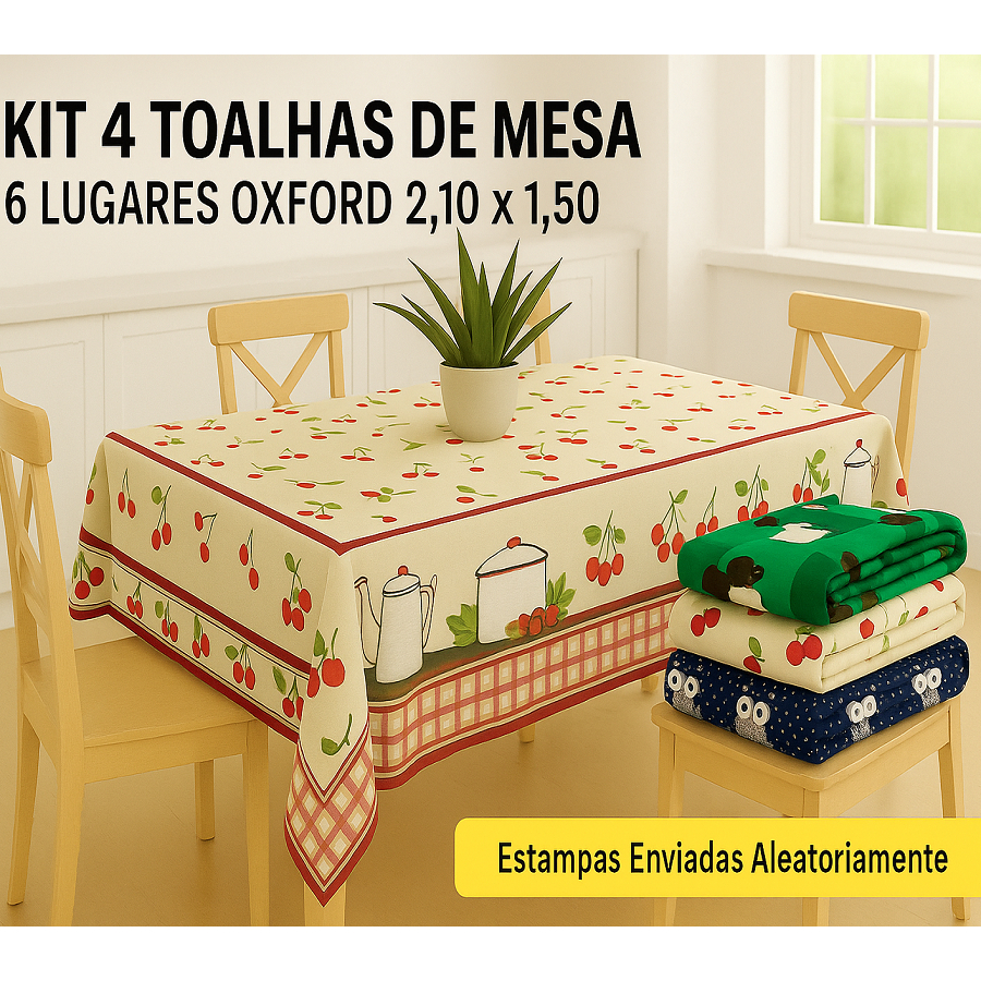 Kit 4 Toalha De Mesa 6 Lugares Oxford 2,10x1,50 Estampas Sortidas em Oferta na Shopee