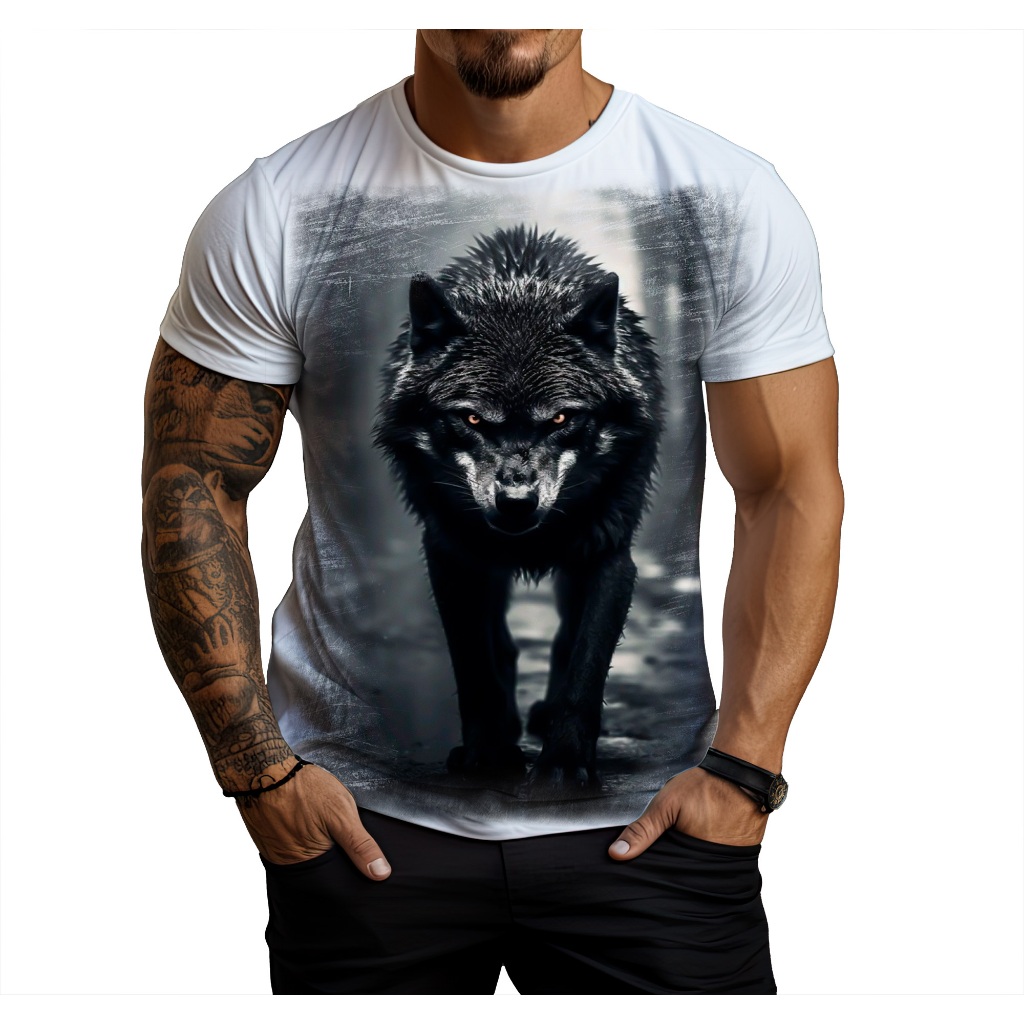 Camiseta Masculina Sublimada Lobo Floresta - REF: 672