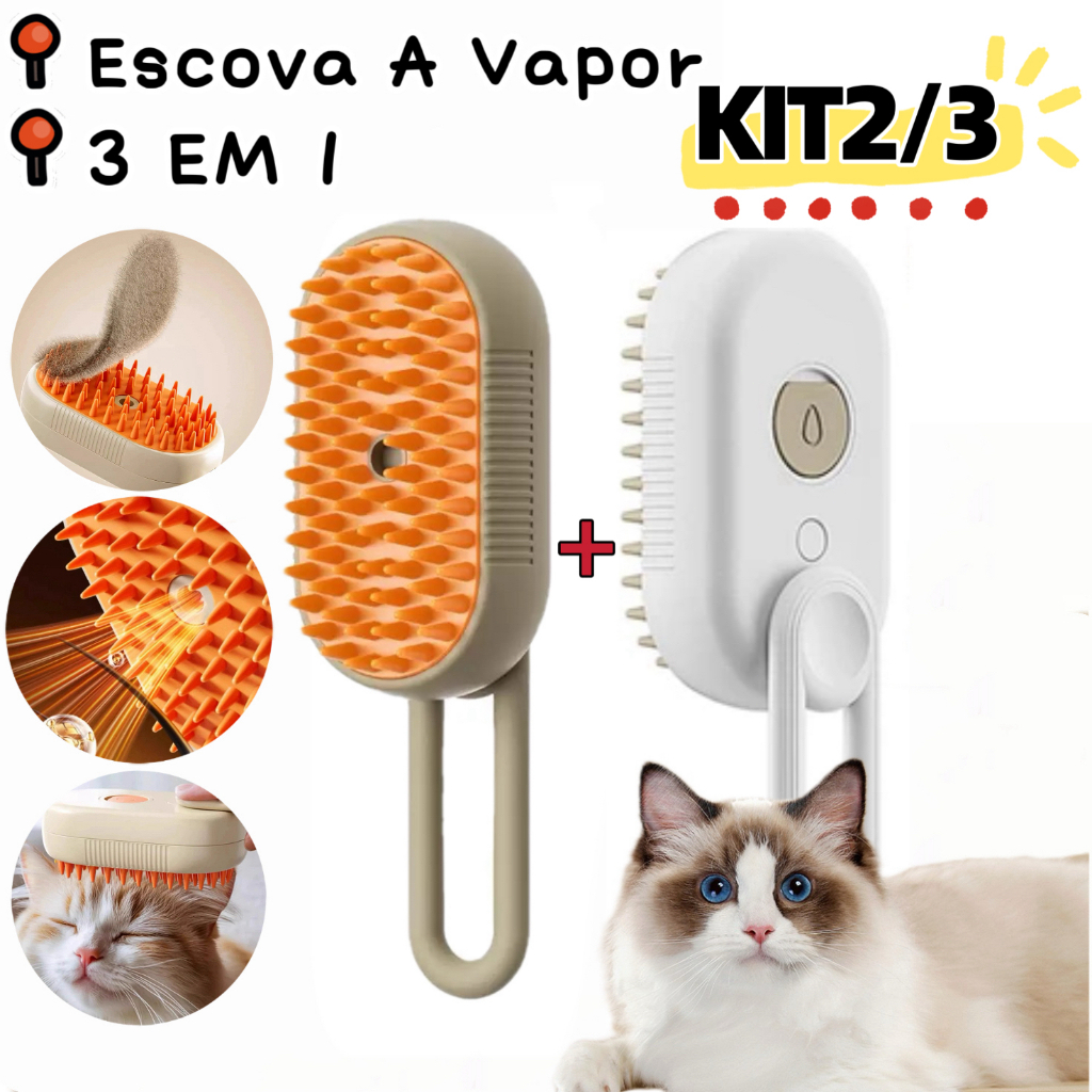 Escova A Vapor Para Gatos Cães 3 Em 1 Escova Elétrica Pelos Pente Massagem Remoção De Pelo...