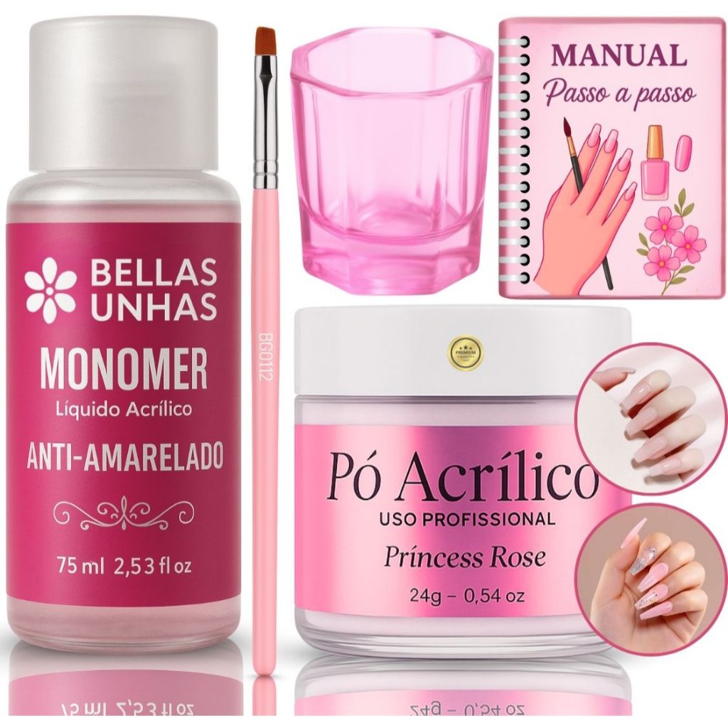 Kit Líquido Acrílico Monomer Pincel Copo Dappen 1 Pó Acrílico Unhas Gel Porcelana Manicure Nail art em Oferta na Shopee
