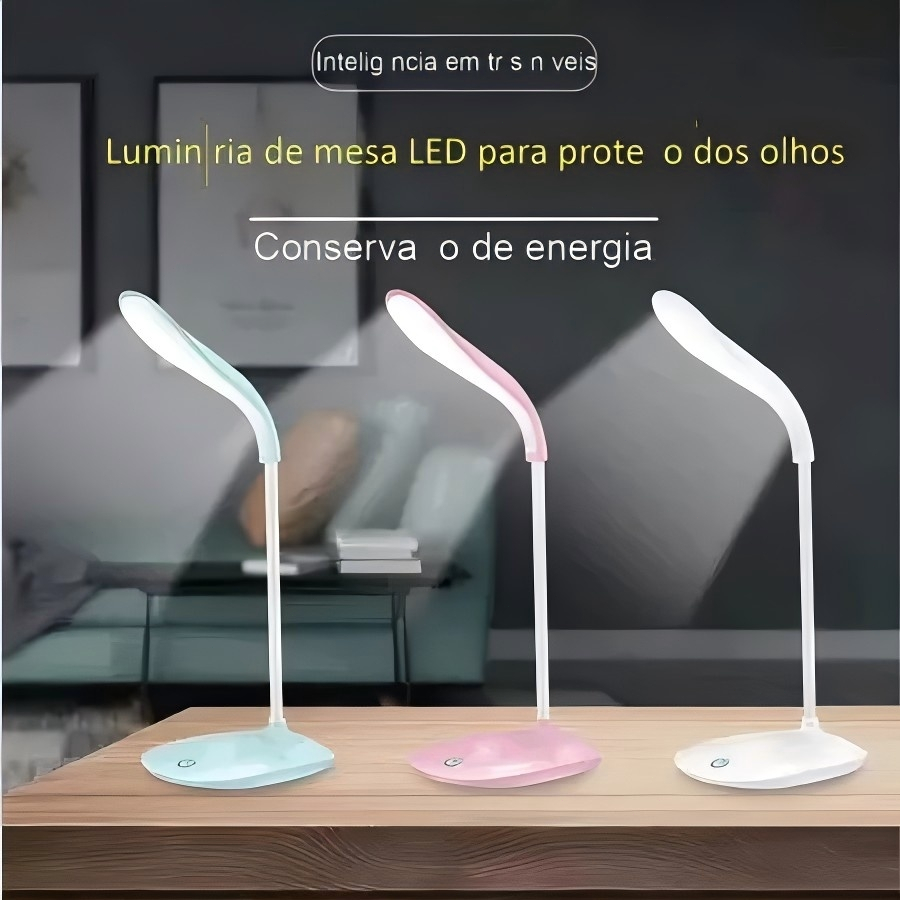 Luminária de LED para mesa recarregável flexível 3 tons de tonalidade 6504 TG