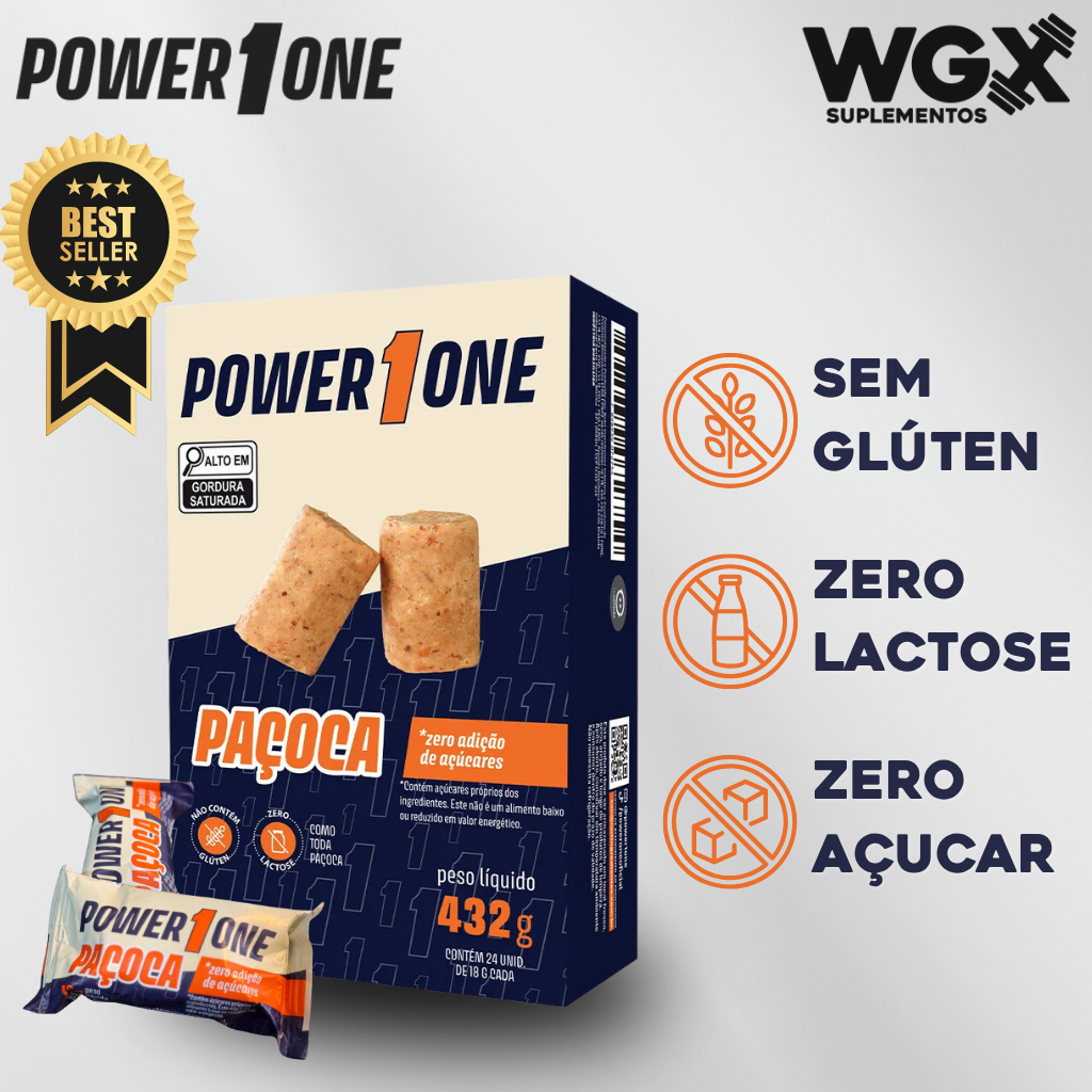 Paçoca Rolha Zero Açúcar - Caixa com 24 Unidades 18g - Power One em Oferta na Shopee