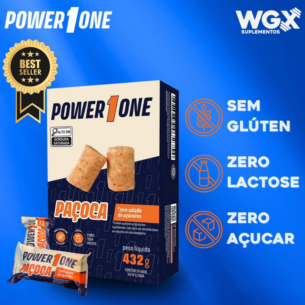 Paçoca Rolha Zero - Caixa com 24 Unidades 18g - Power One
